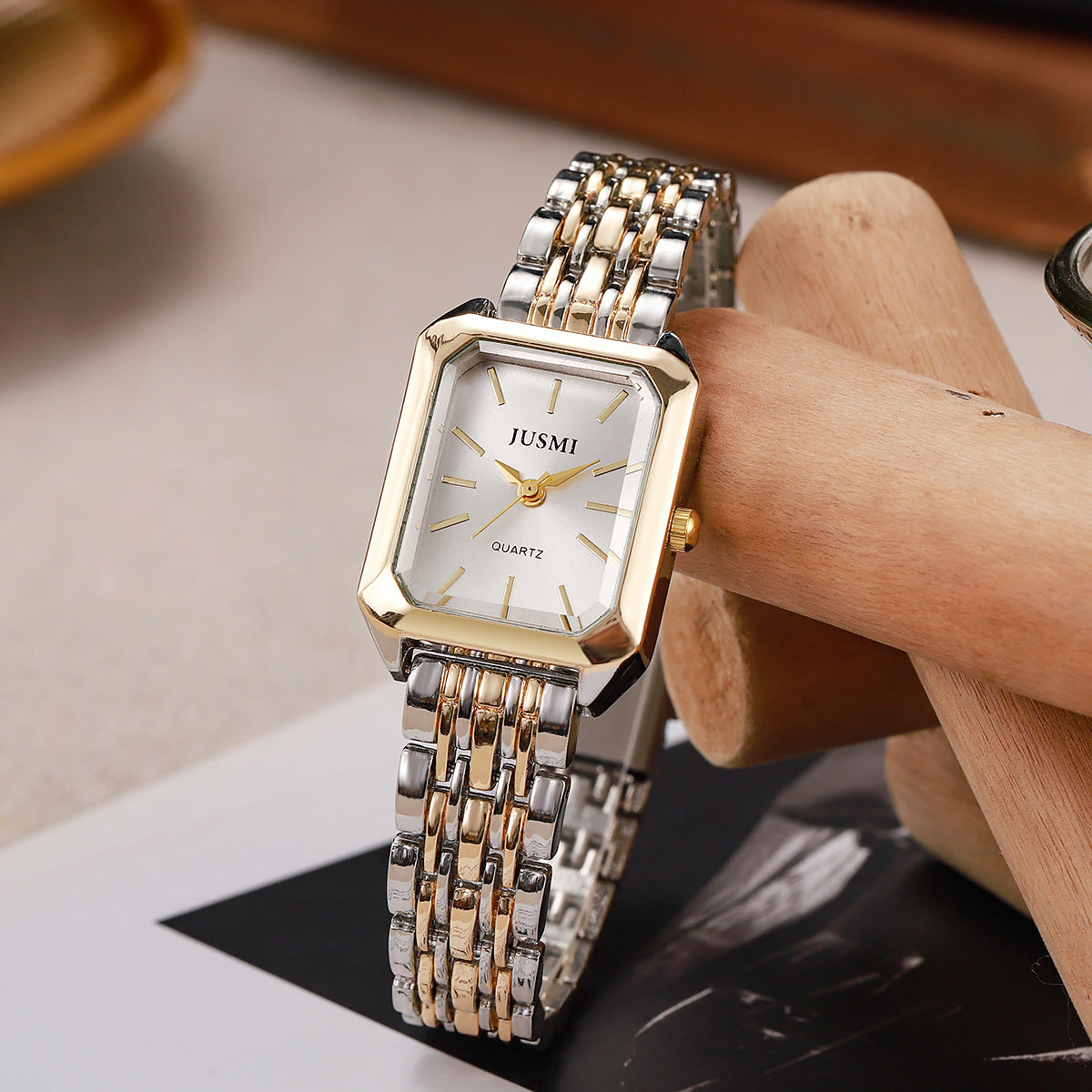 Square Meridian-Style Dial Quartz Watch for Women