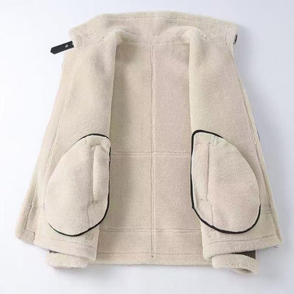 Brown faux leather jacket with fleece lining for men