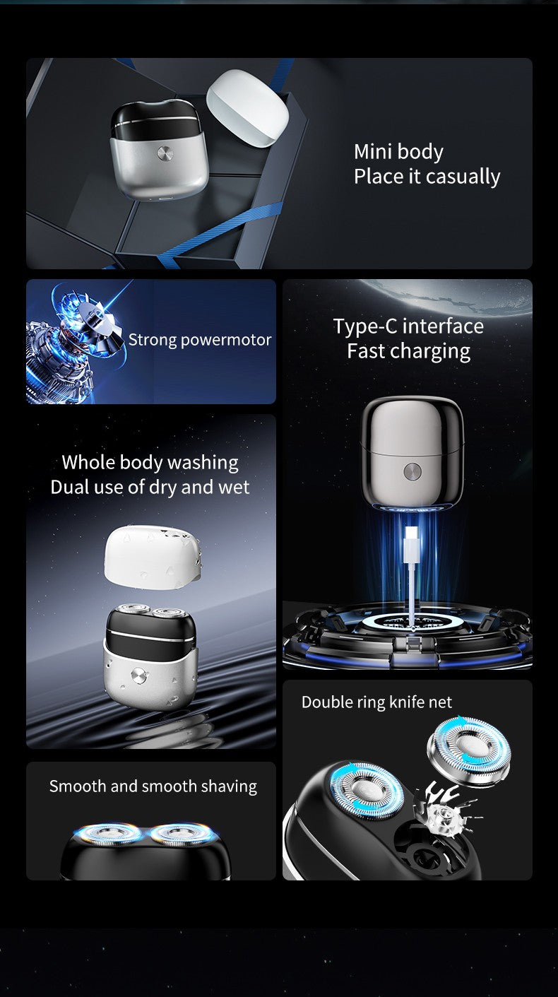 Portable Electric Razor for men accessories - magnetic shaver heads and USB charging cable