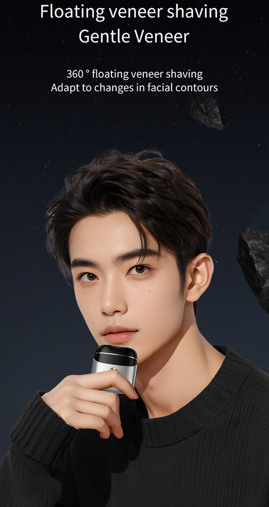 Portable Electric Razor for men in use - dual head magnetic shaver for smooth grooming