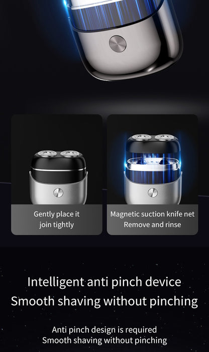 Compact Portable Electric Razor for men - dual head magnetic shaver travel-friendly design