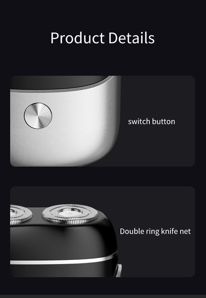 Portable Electric Razor for men close-up - precision dual head magnetic shaver blades